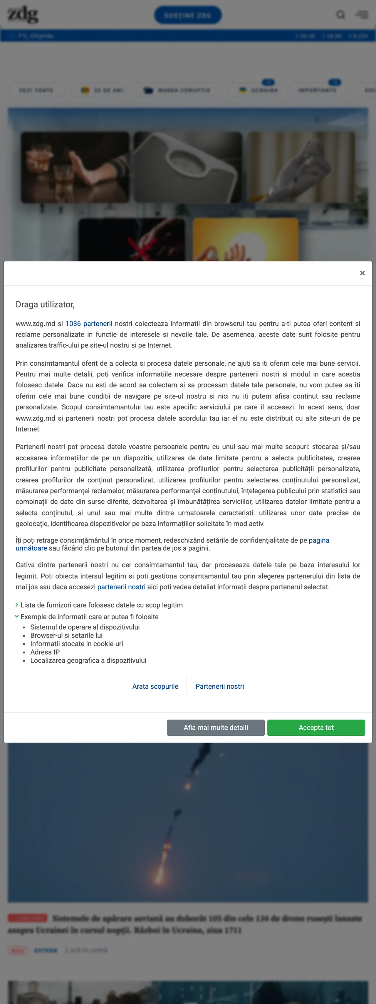 Screenshot of the Ziarul de Gardă front page