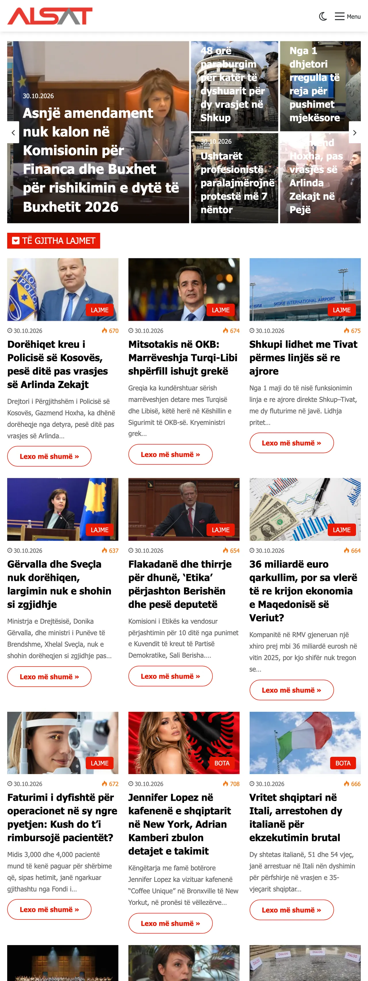 Screenshot of the ALSAT front page