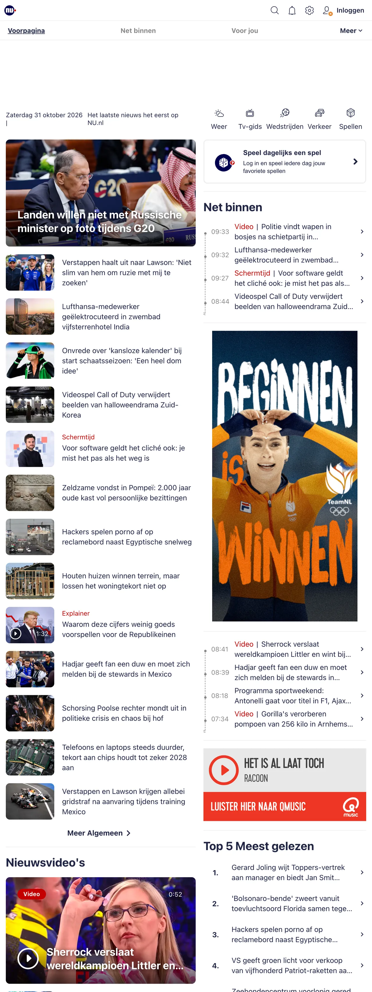 Screenshot of the NU.nl front page