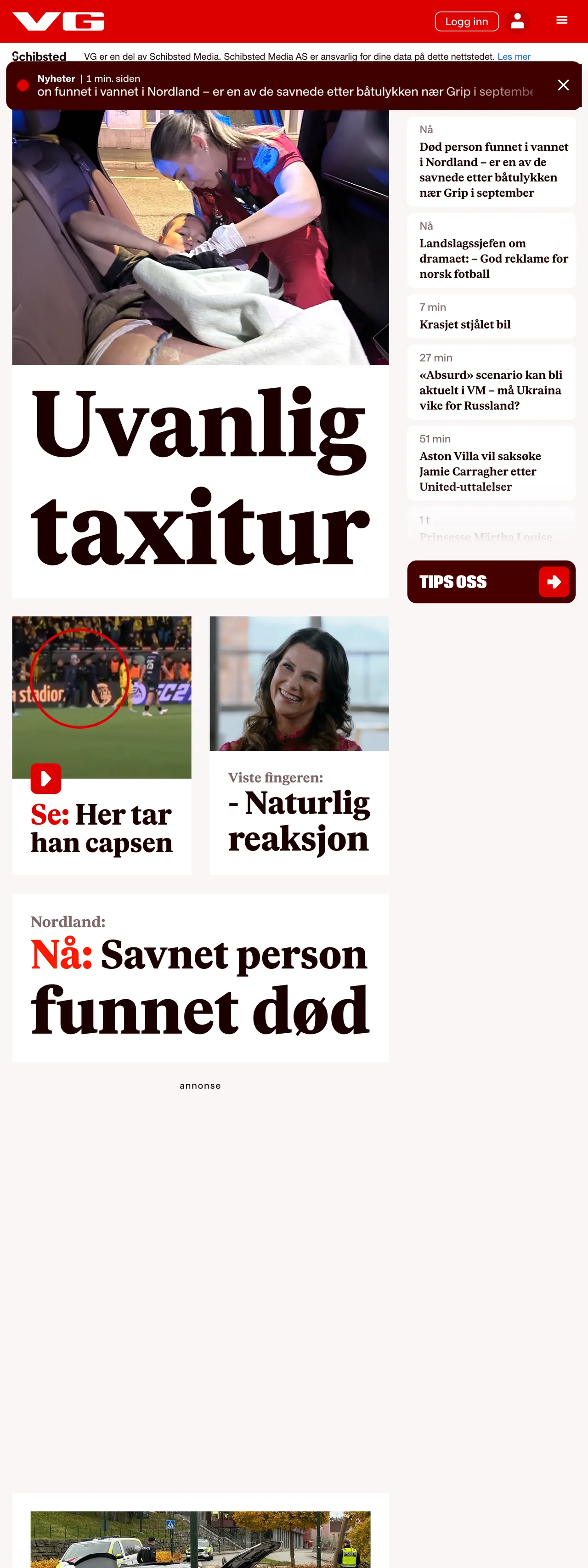Screenshot of the VG front page