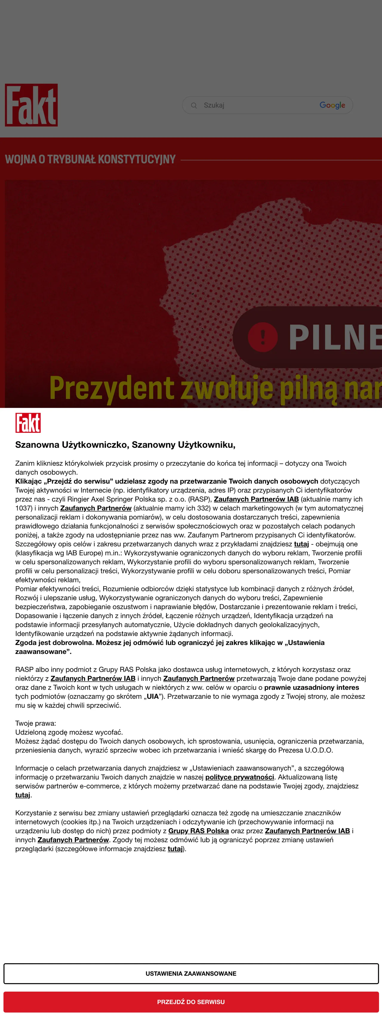 Screenshot of the Fakt front page