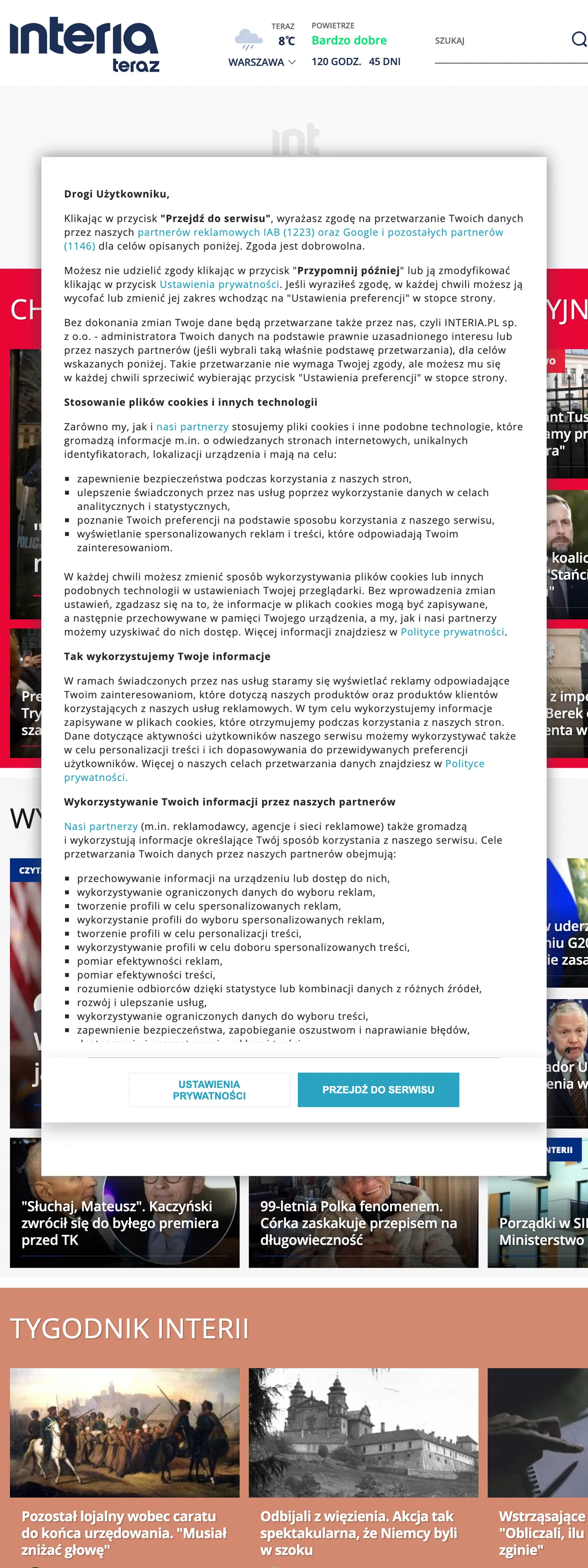 Screenshot of the Interia front page