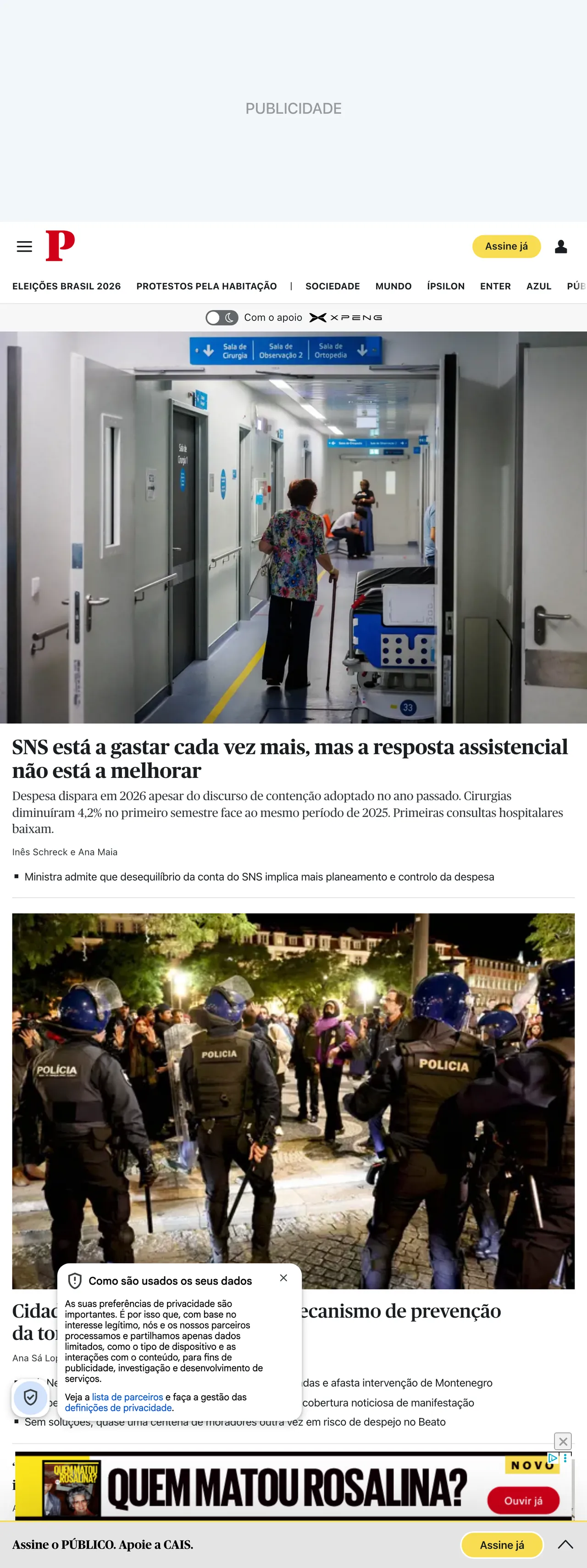 Screenshot of the Público front page