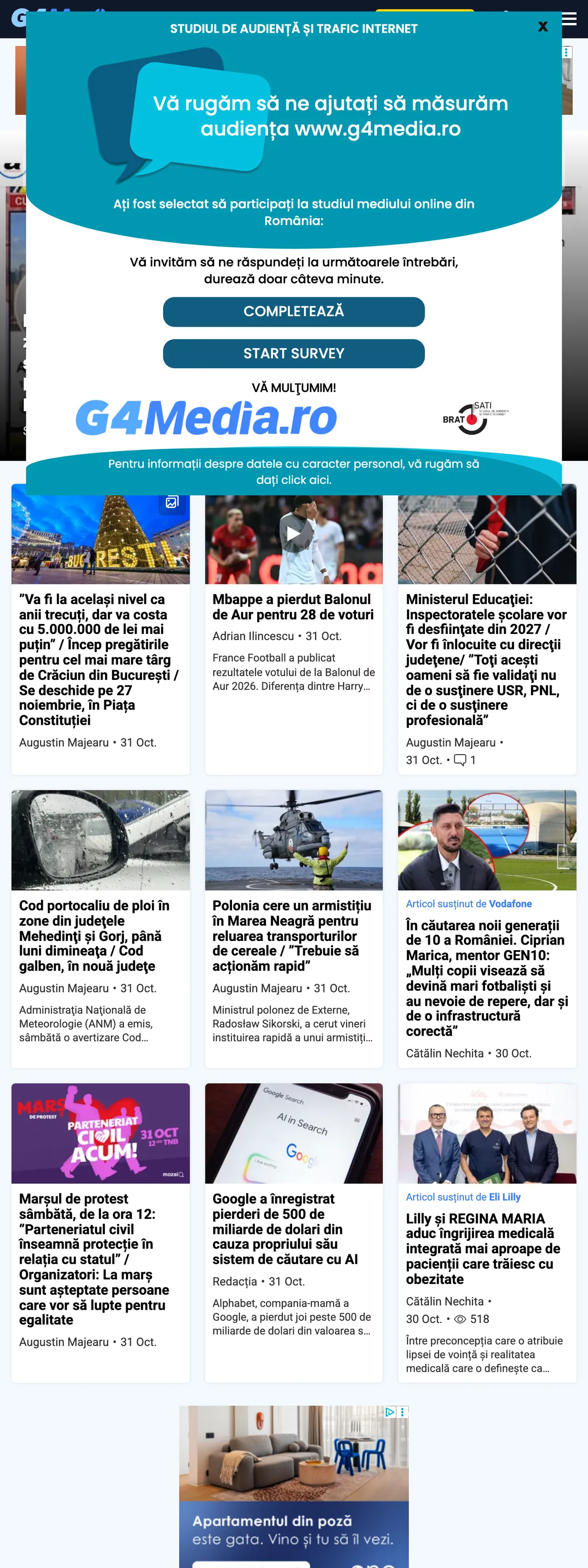 Screenshot of the G4Media front page