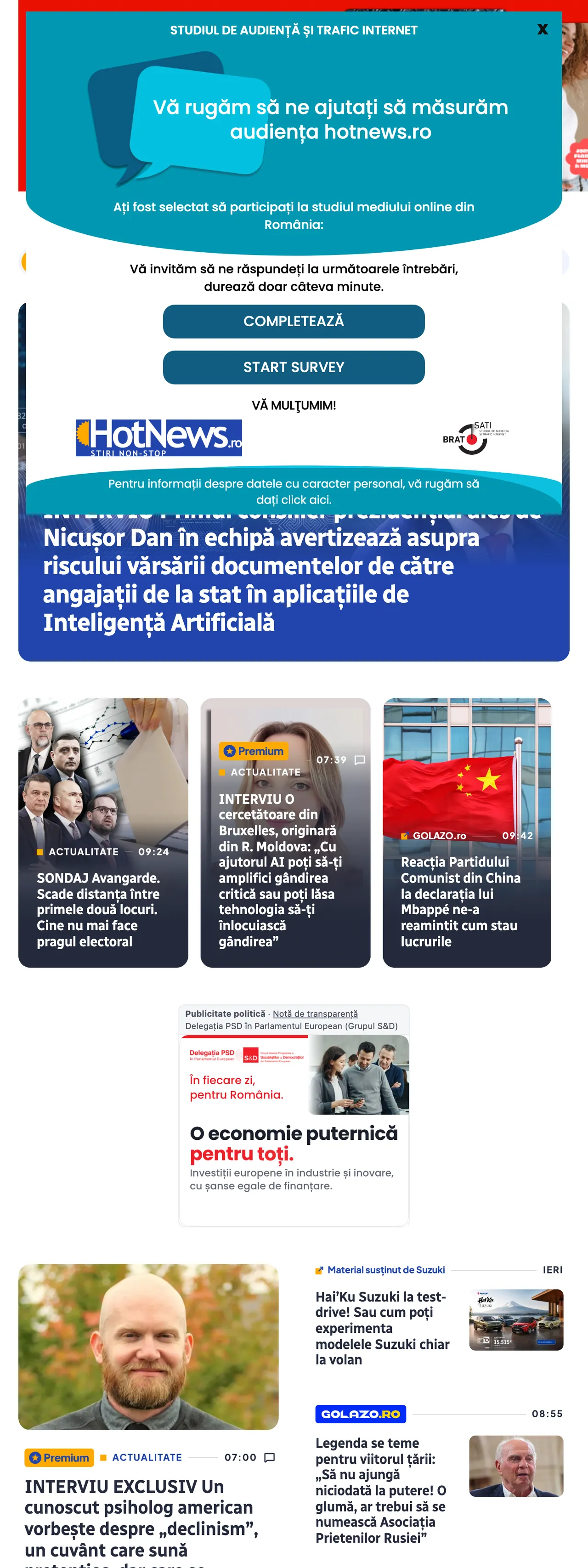 Screenshot of the HotNews.ro front page