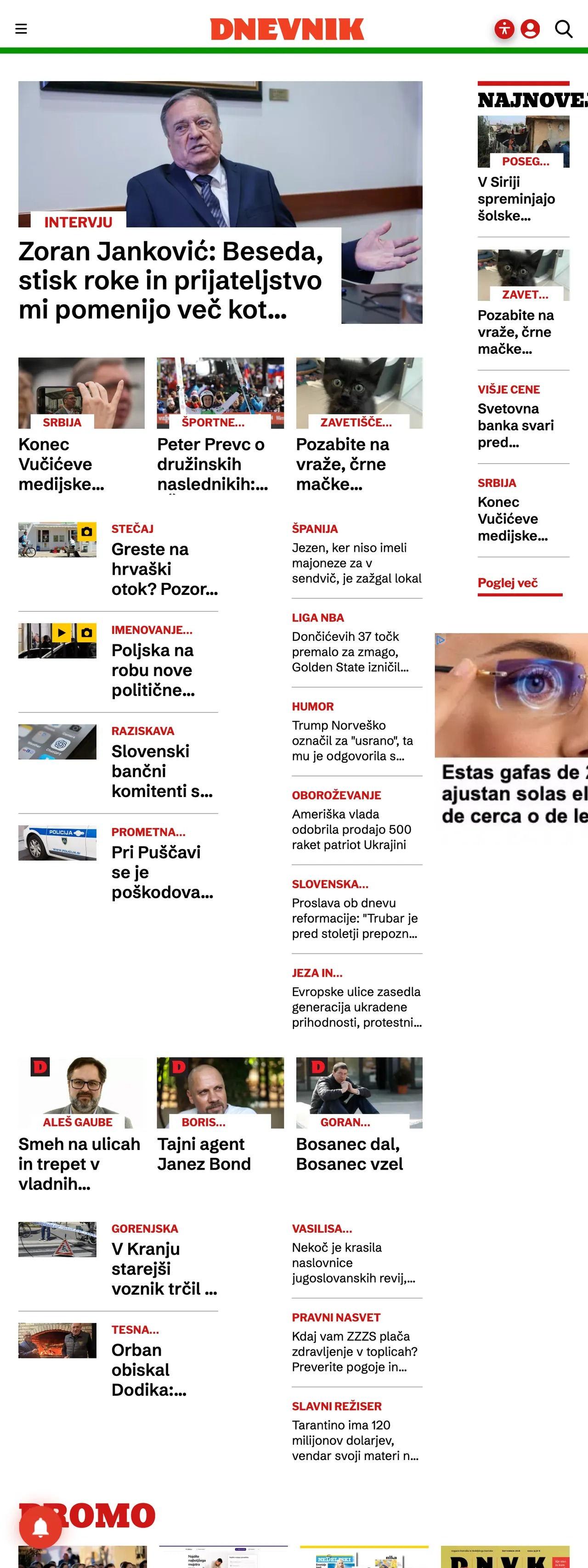 Screenshot of the Dnevnik front page