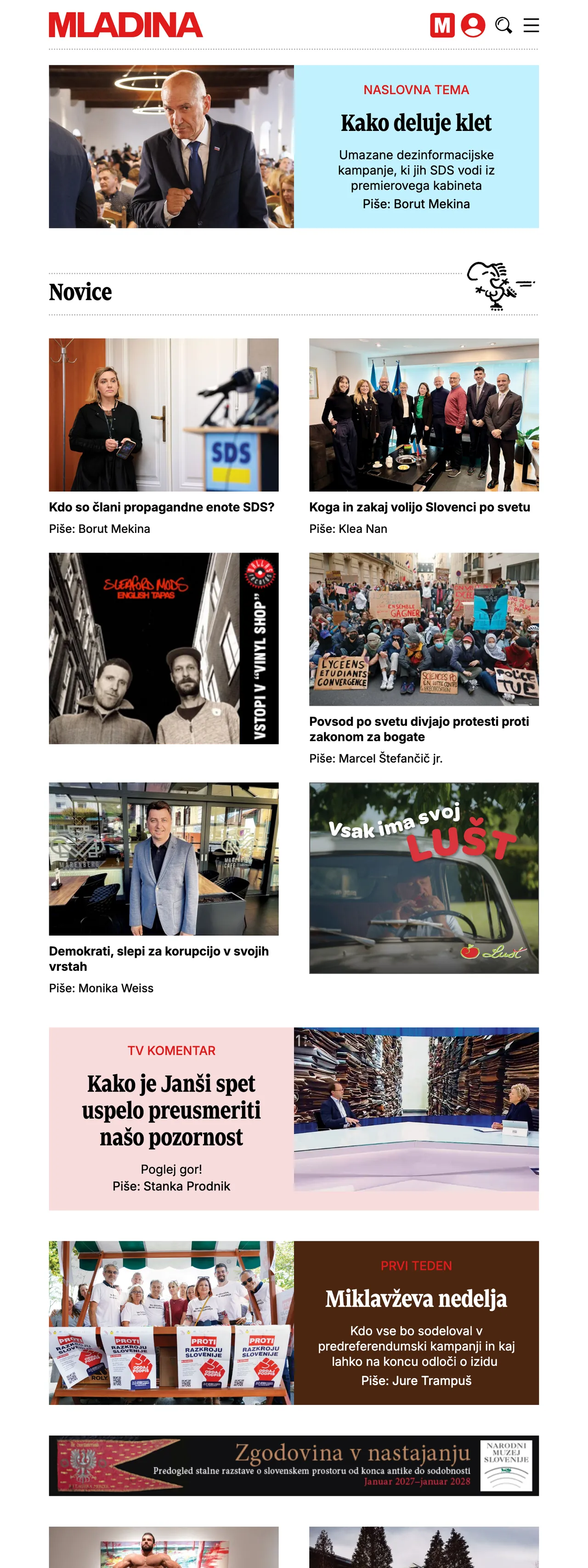 Screenshot of the Mladina front page