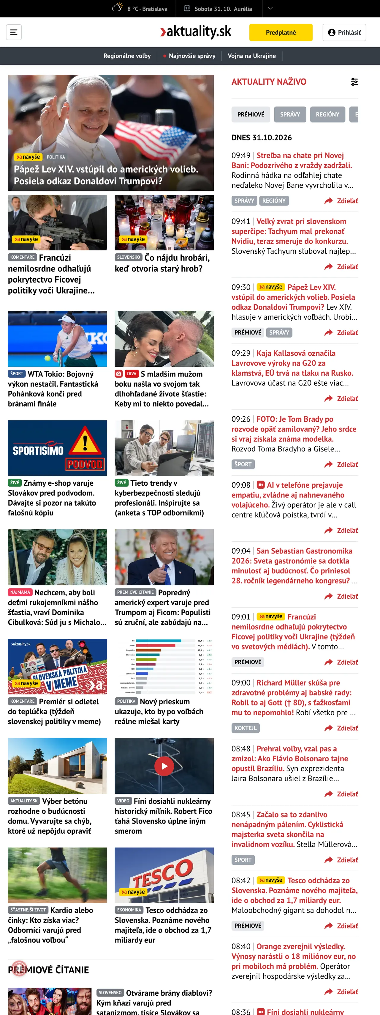 Screenshot of the Aktuality.sk front page