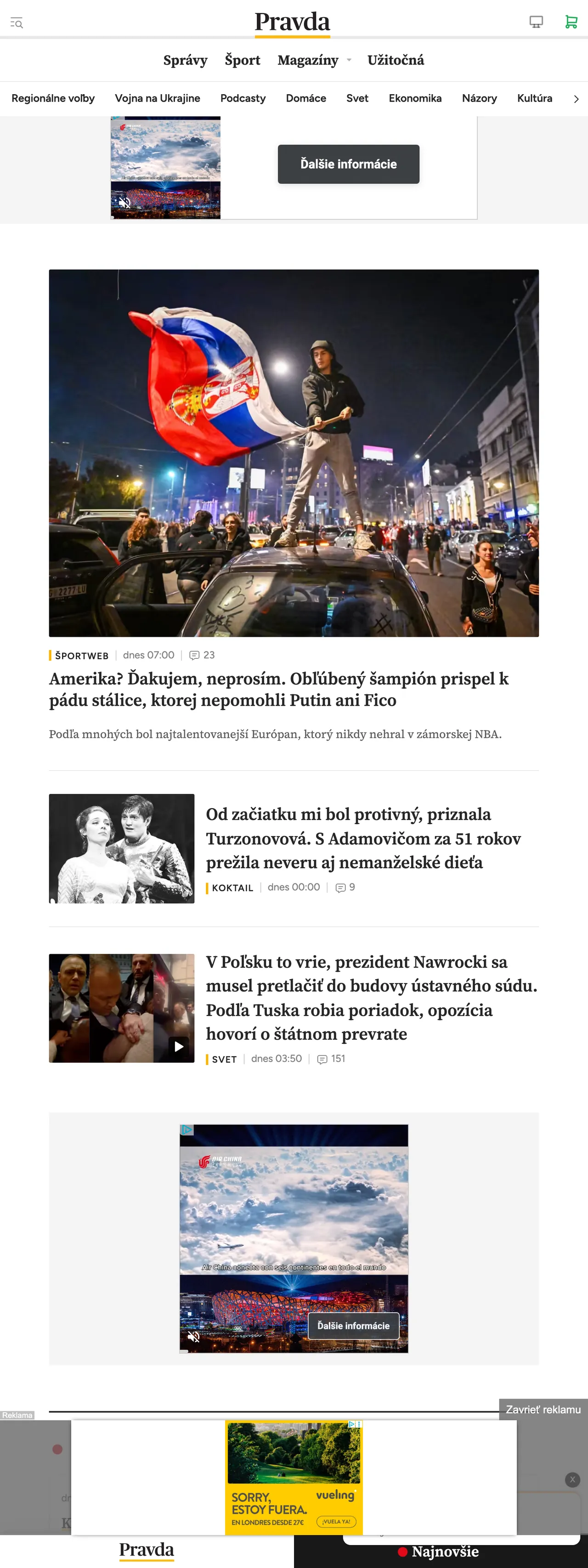 Screenshot of the Pravda front page