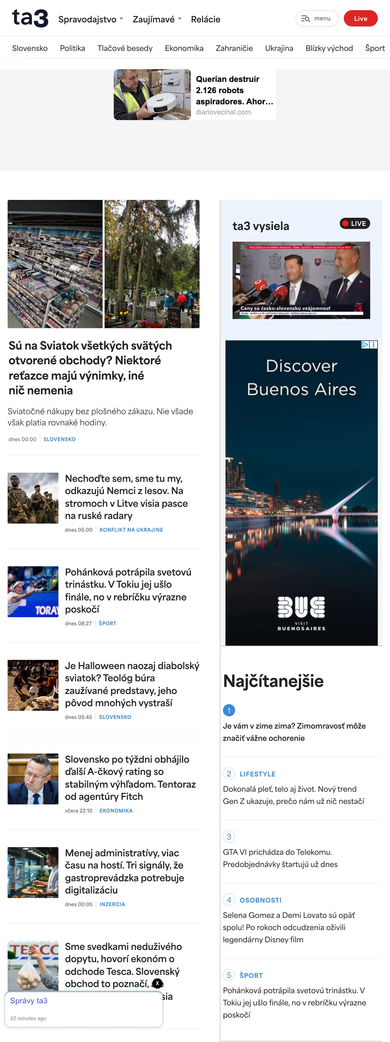 Screenshot of the TA3 front page