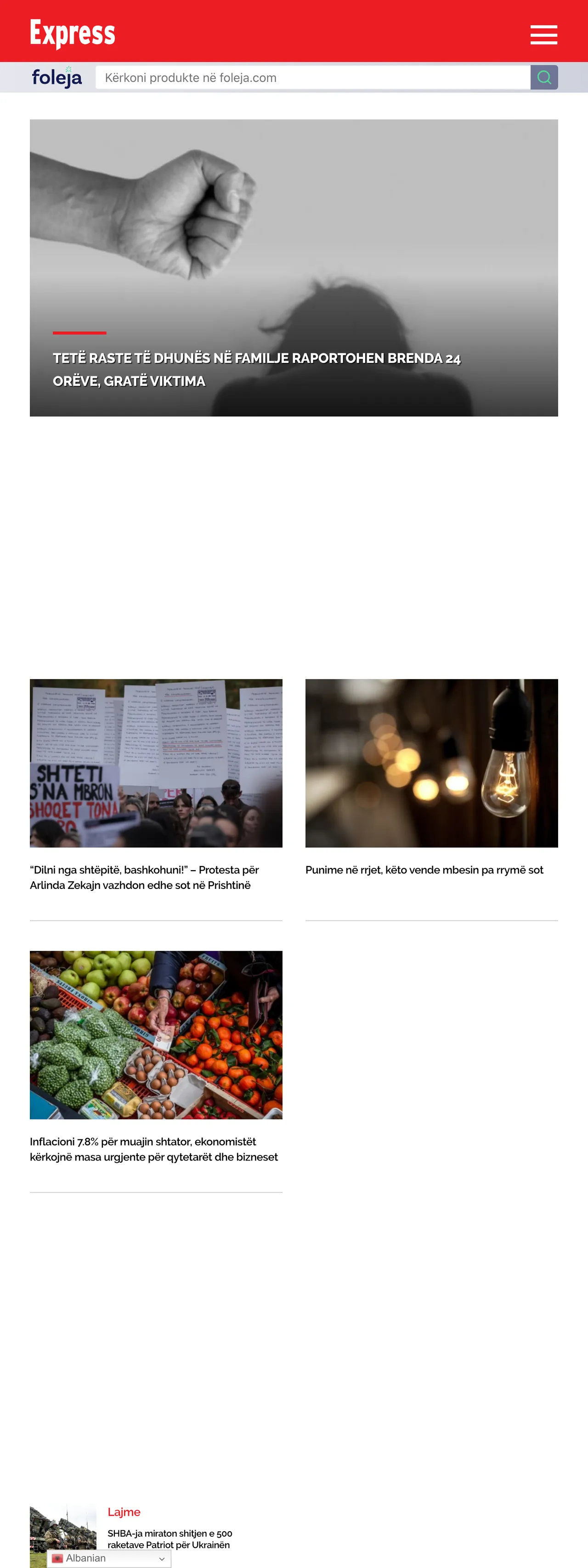 Screenshot of the Gazeta Express front page