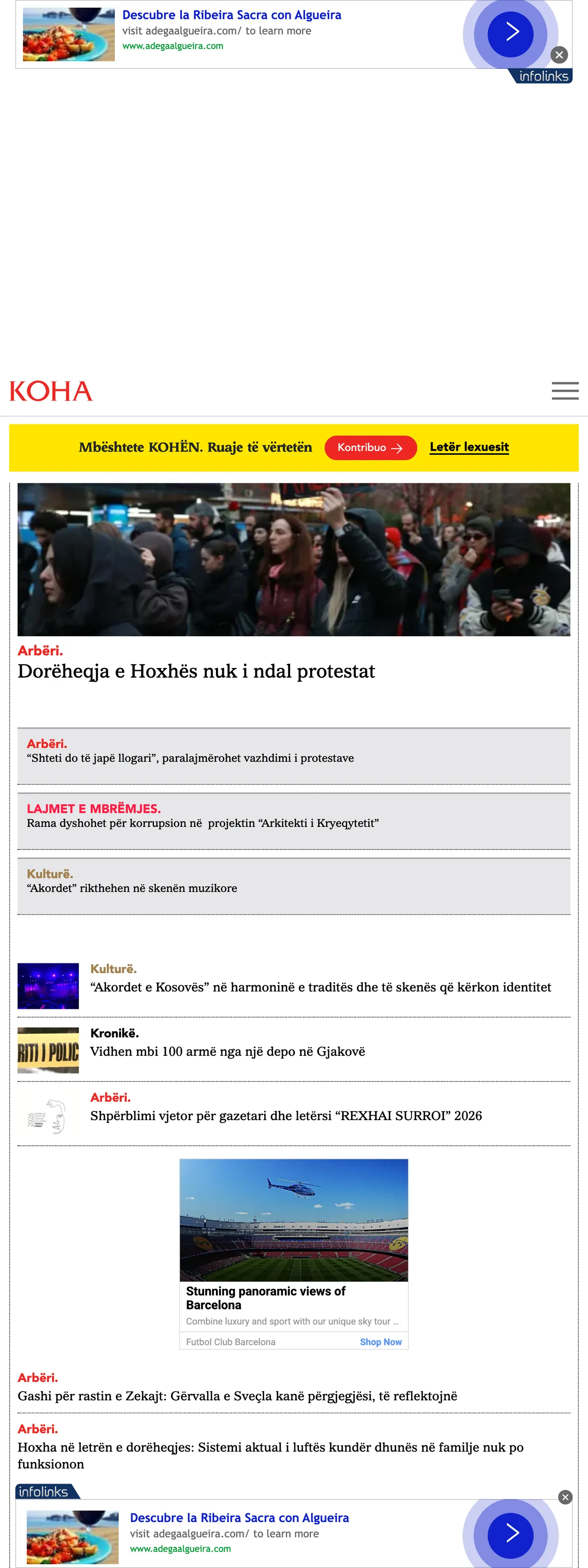 Screenshot of the Koha Ditore front page
